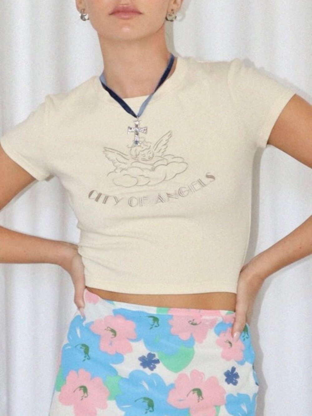 Women's Top- Bailey Rose by Dressed in LALA Cream "City of Angels" Crop Top